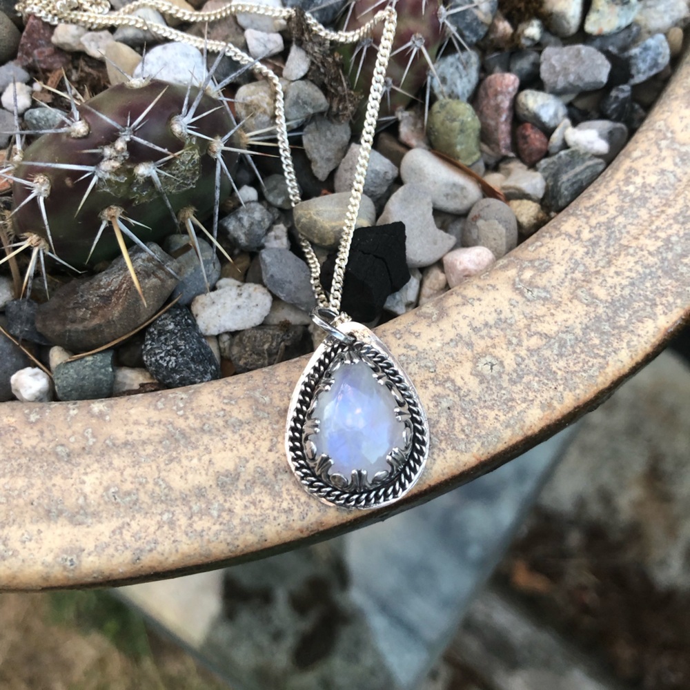 Handmade Sterling Silver Teardrop Moonstone Pendant - Picture 3 of 7